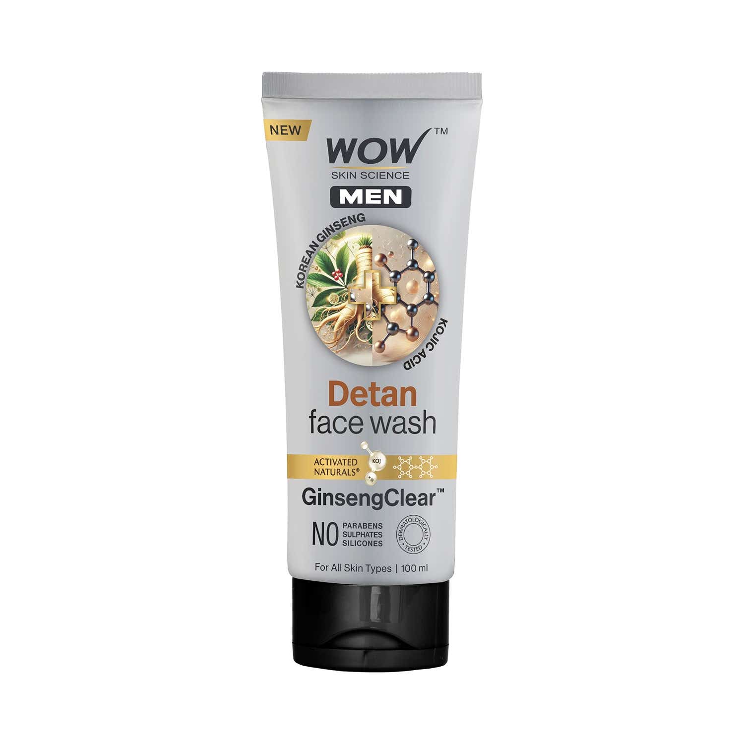 WOW SKIN SCIENCE | WOW SKIN SCIENCE Men Korean Ginseng + Kojic Acid Detan Face Wash Gel (100 ml)