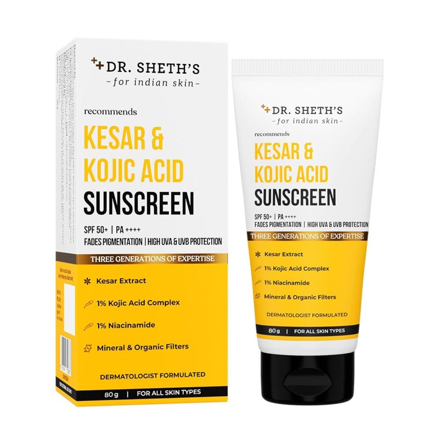 Dr. Sheth's | Dr. Sheth's Kesar & Kojic Acid Sunscreen With SPF 50+ PA++++ (80 g)