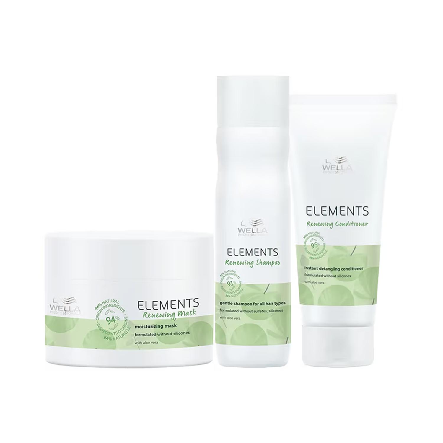 Wella Professionals Elements Sulfate free Shampoo, Mask & conditioner for all hair types- combo of 3