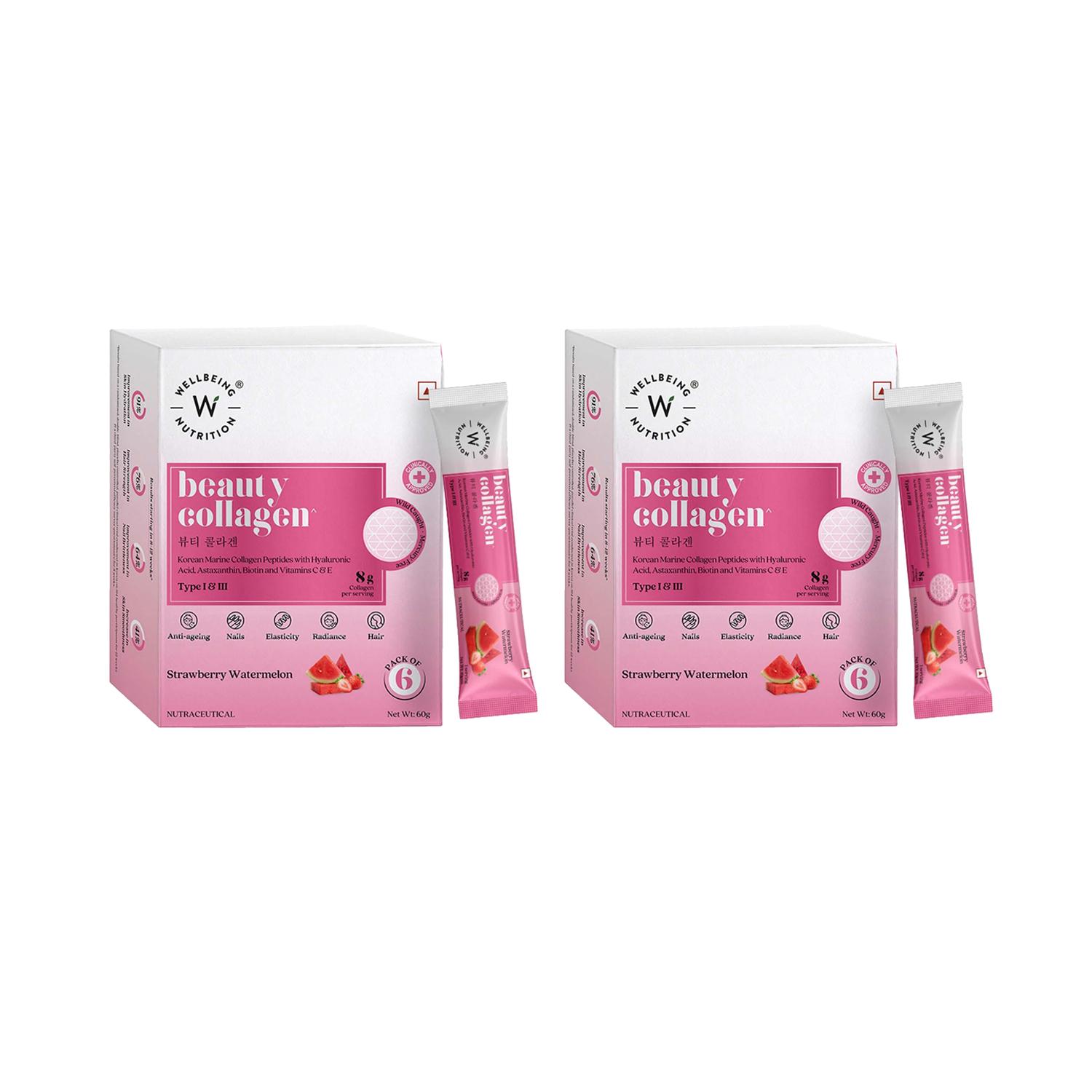 Wellbeing Nutrition | Wellbeing Nutrition Beauty Korean Marine Collagen - Strawberry Watermelon - 6 Sachets (Pack of 2)