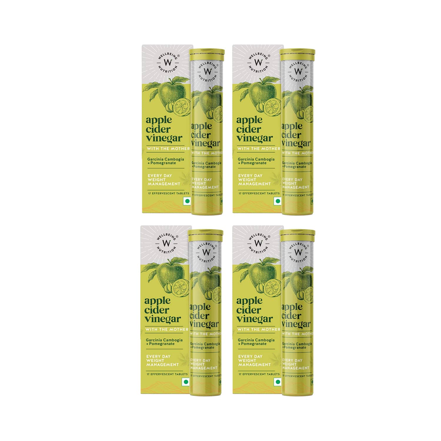 Wellbeing Nutrition | Wellbeing Nutrition Apple Cider Vinegar with Mother Effervescent Tablet 17's - Pack of 4 Combo