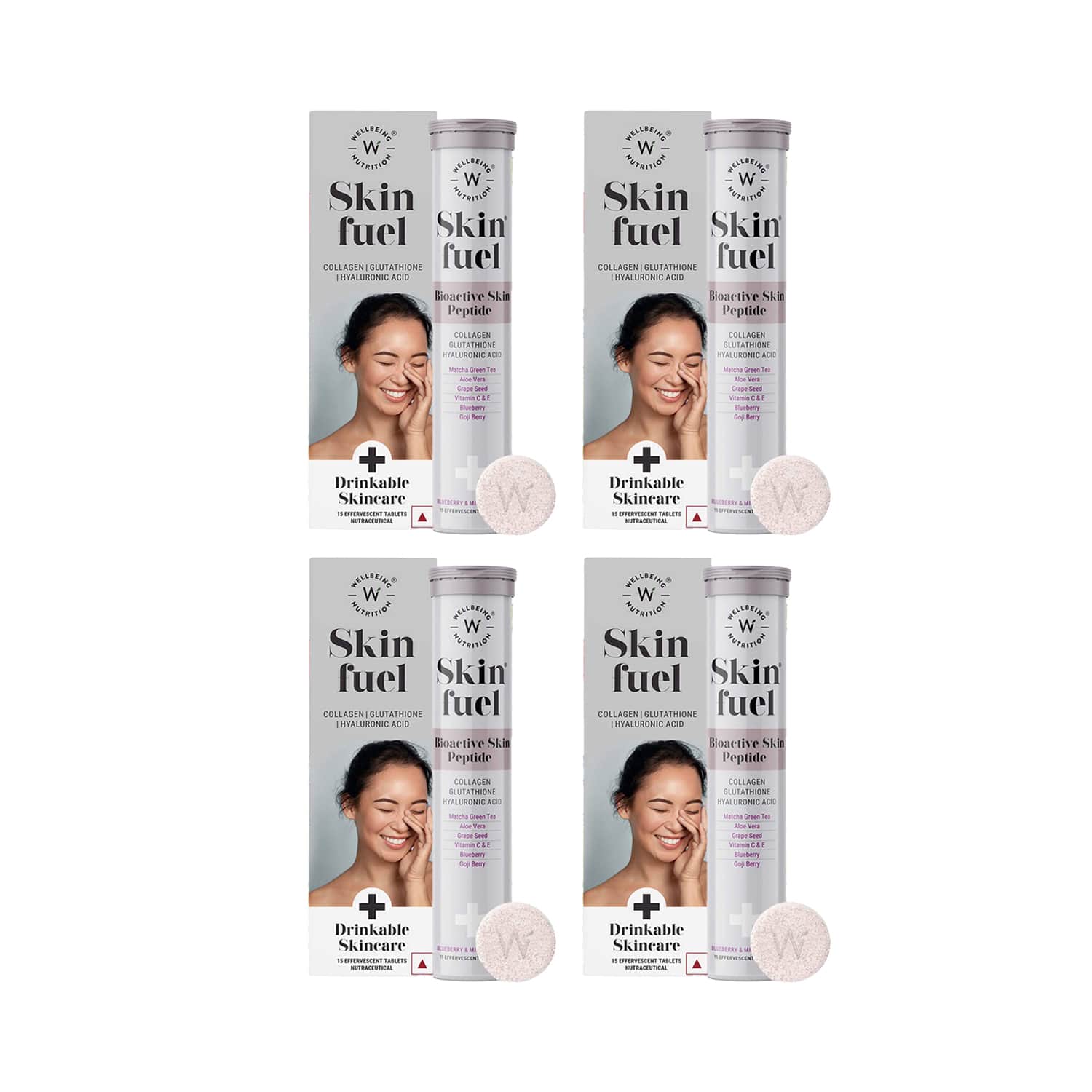Wellbeing Nutrition | Wellbeing Nutrition Skin Fuel Collagen Builder for Men & Women - Tablets 15's Pack of 4 Combo