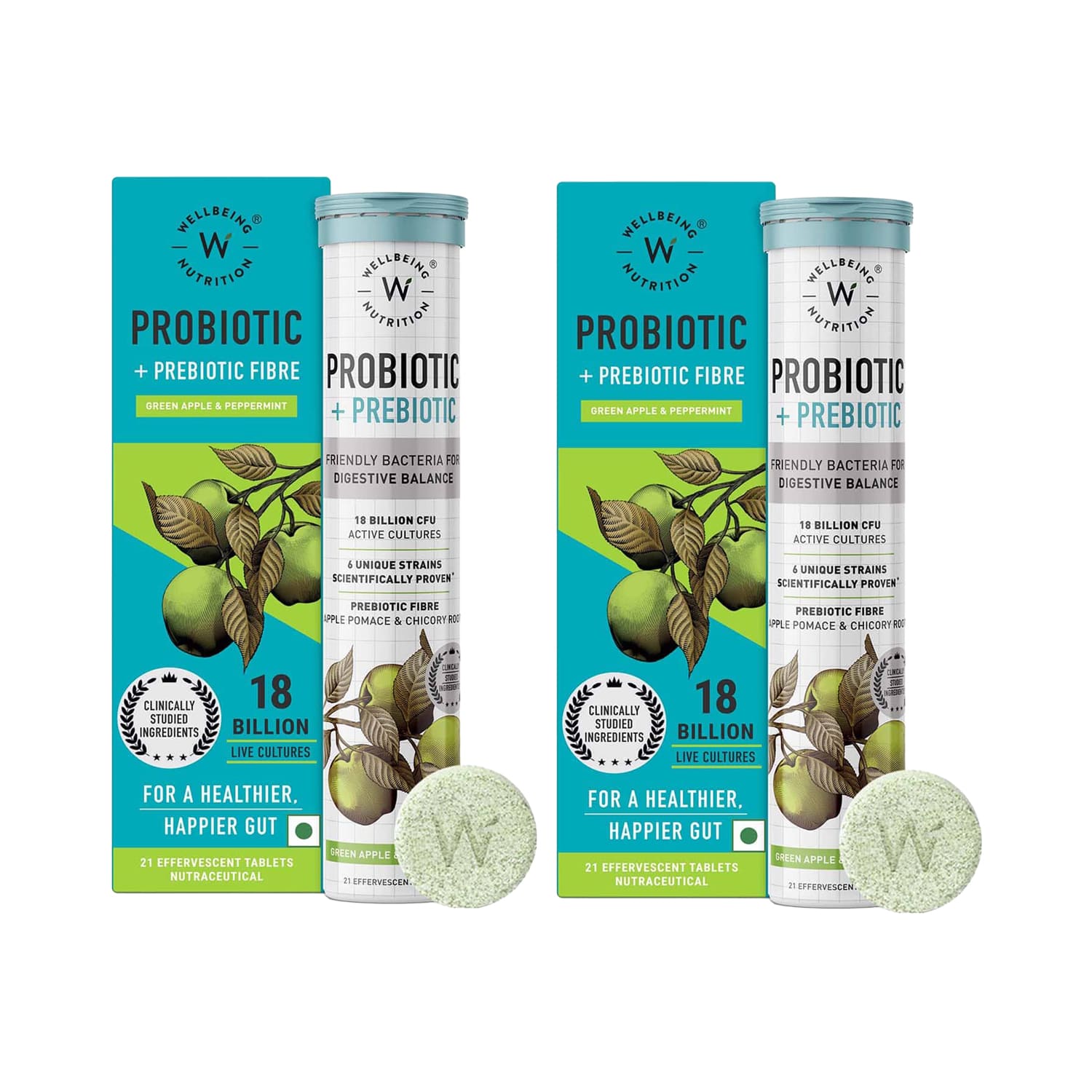 Wellbeing Nutrition | Wellbeing Nutrition Daily Probiotic + Prebiotic for Men & Women - Tablets 21's Pack of 2 Combo