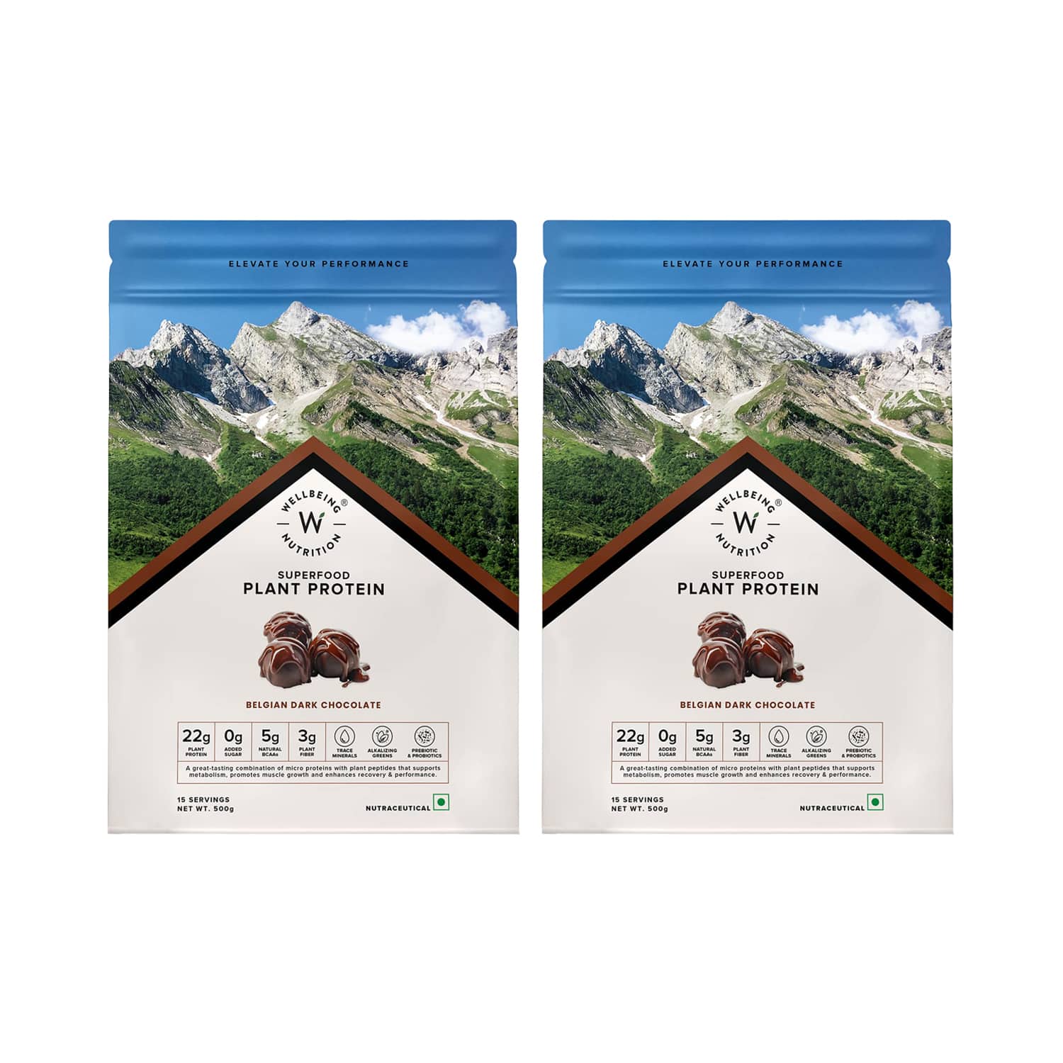 Wellbeing Nutrition | Wellbeing Nutrition Superfood Plant Protein Powder Dark Chocolate Hazelnut (500 g) - Pack of 2 Combo