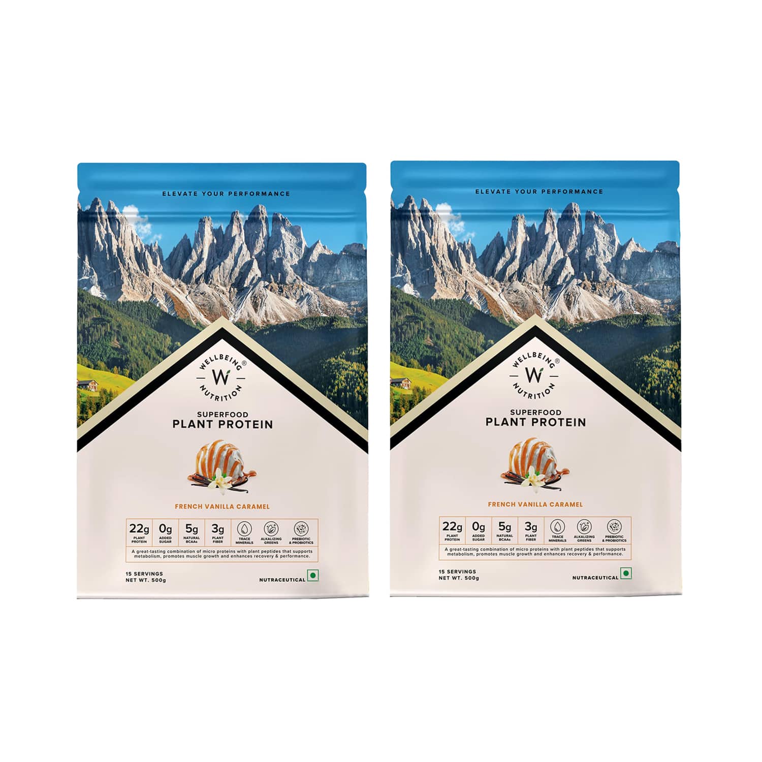 Wellbeing Nutrition | Wellbeing Nutrition Superfood Plant Protein Powder French Vanilla Caramel (500 g) - Pack of  2 Combo