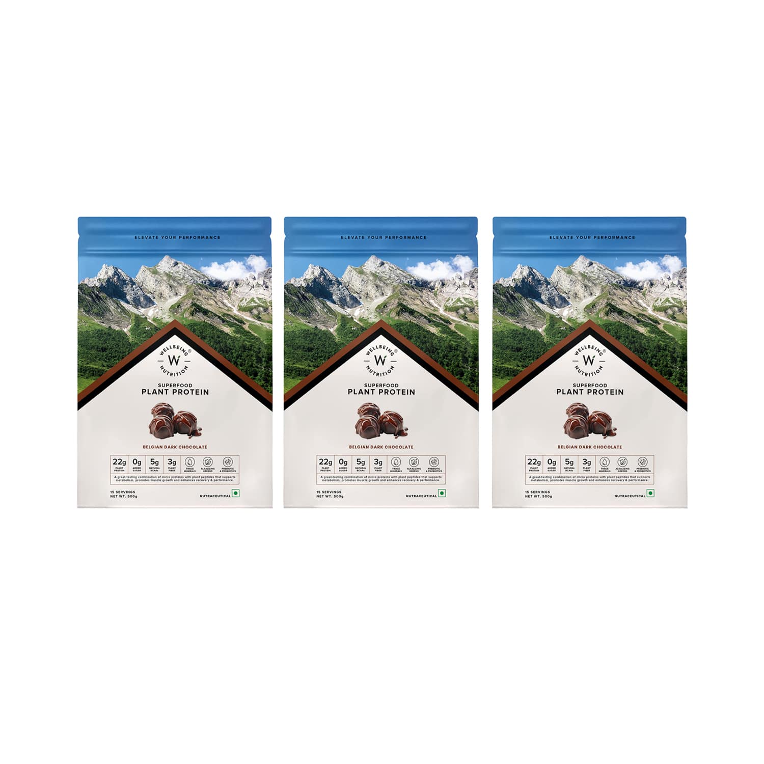 Wellbeing Nutrition | Wellbeing Nutrition Superfood Plant Protein Powder Dark Chocolate Hazelnut (500 g) - Pack of 3 Combo