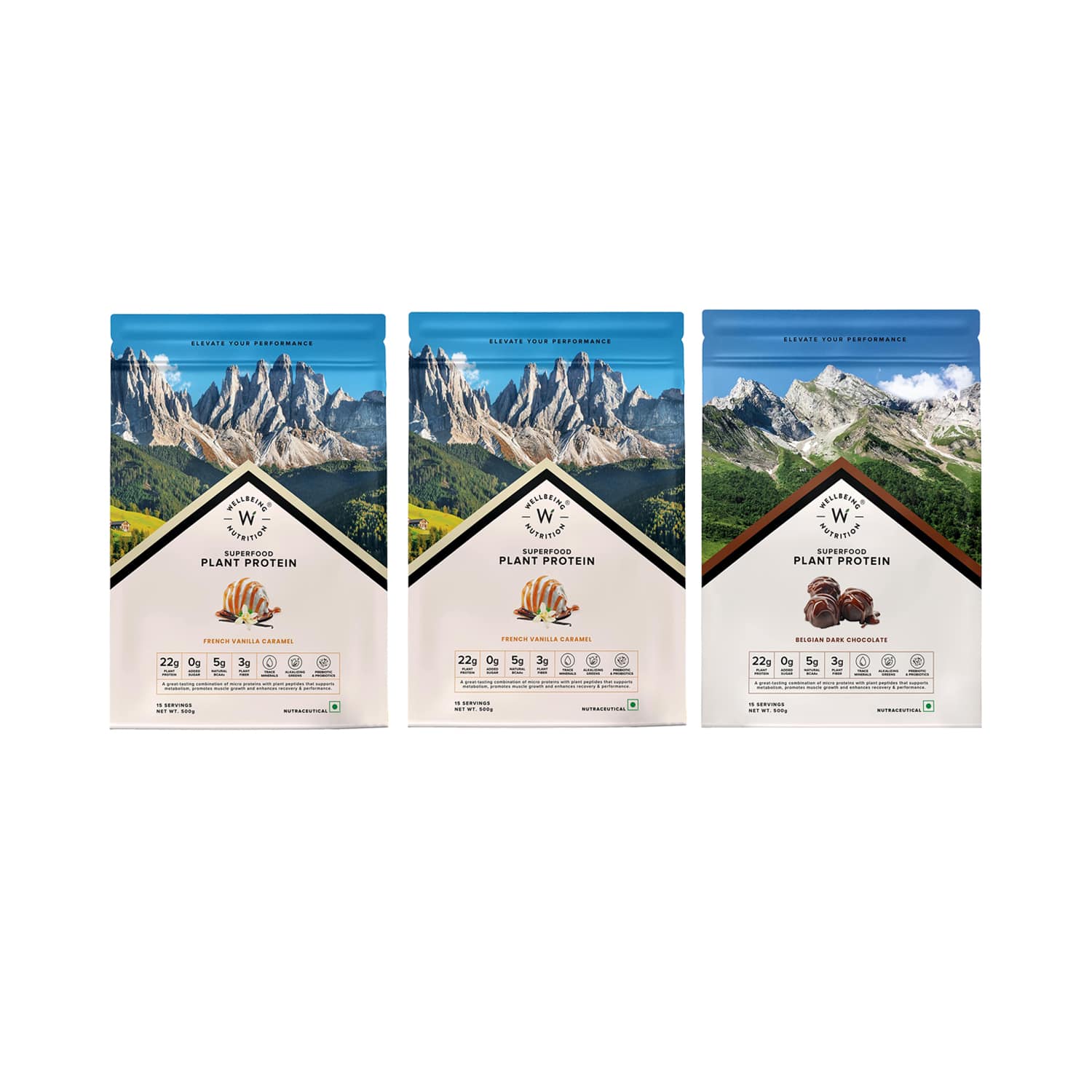 Wellbeing Nutrition | Wellbeing Nutrition Superfood Plant Protein Powder French Vanilla Caramel (500 g) - Pack of 3 Combo