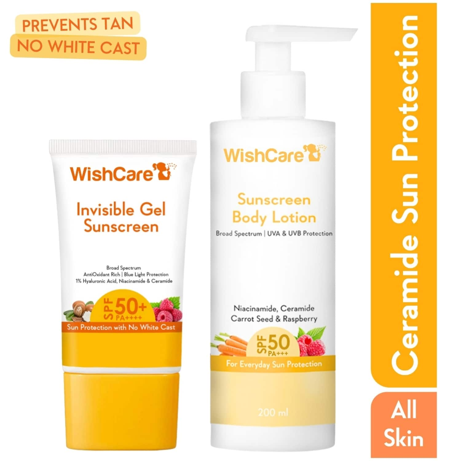 WishCare | WishCare Sunscreen SPF50 for Women & Men Body & Face Care Combo (200ml + 50g)