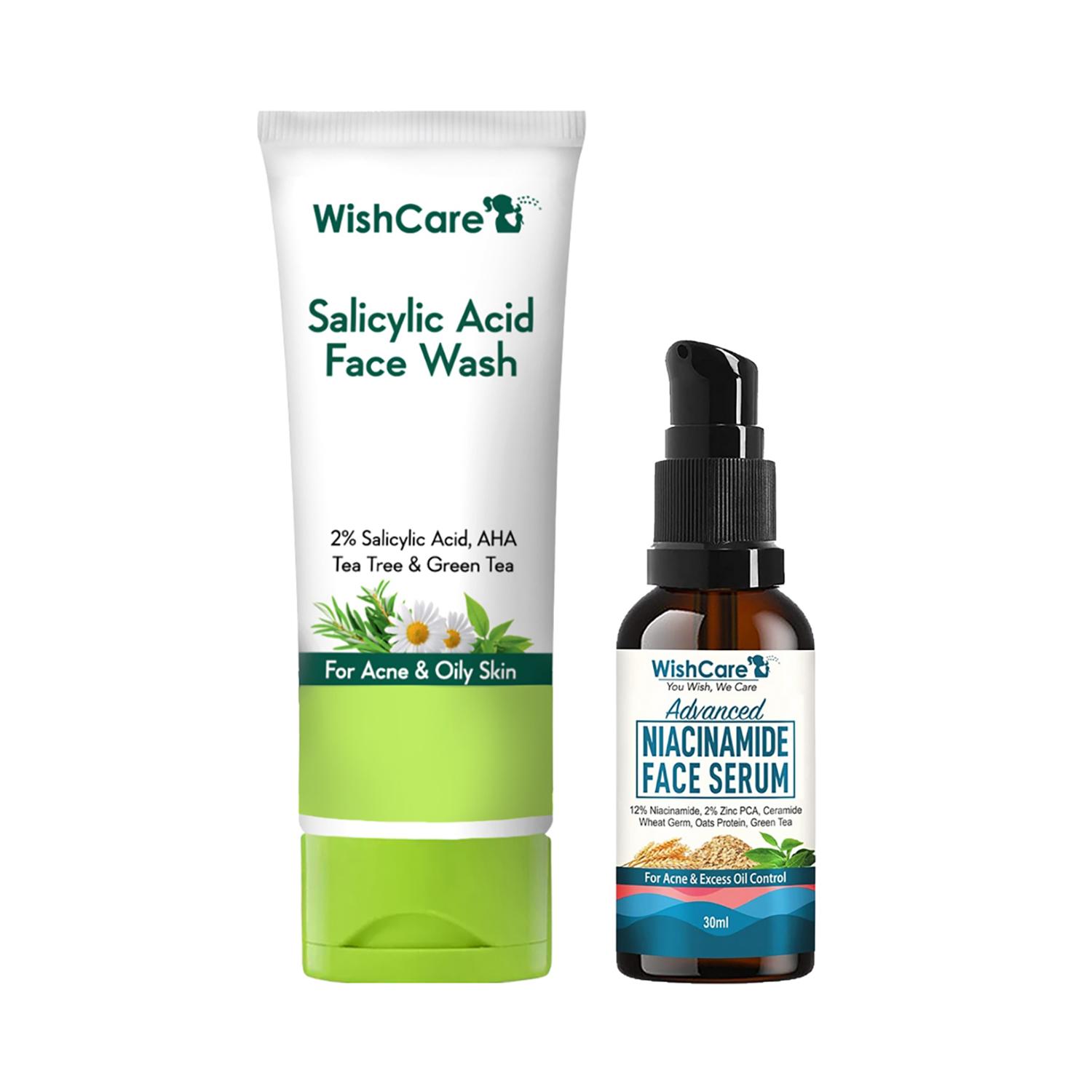 WishCare | WishCare Anti Acne Kit with 2% Salicylic Acid Face Wash & Niacinamide Face Serum Combo (100ml+30ml)
