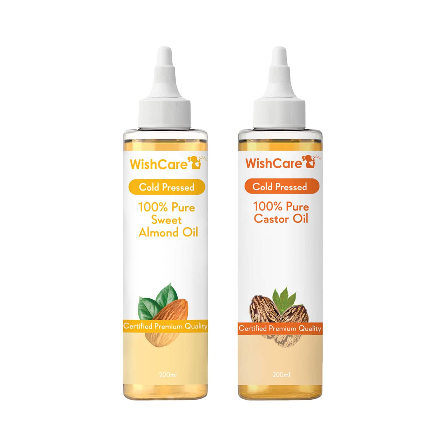 WishCare | WishCare 100% Pure Cold Pressed Castor Oil & Sweet Almond Oil Combo - (200 ml each)