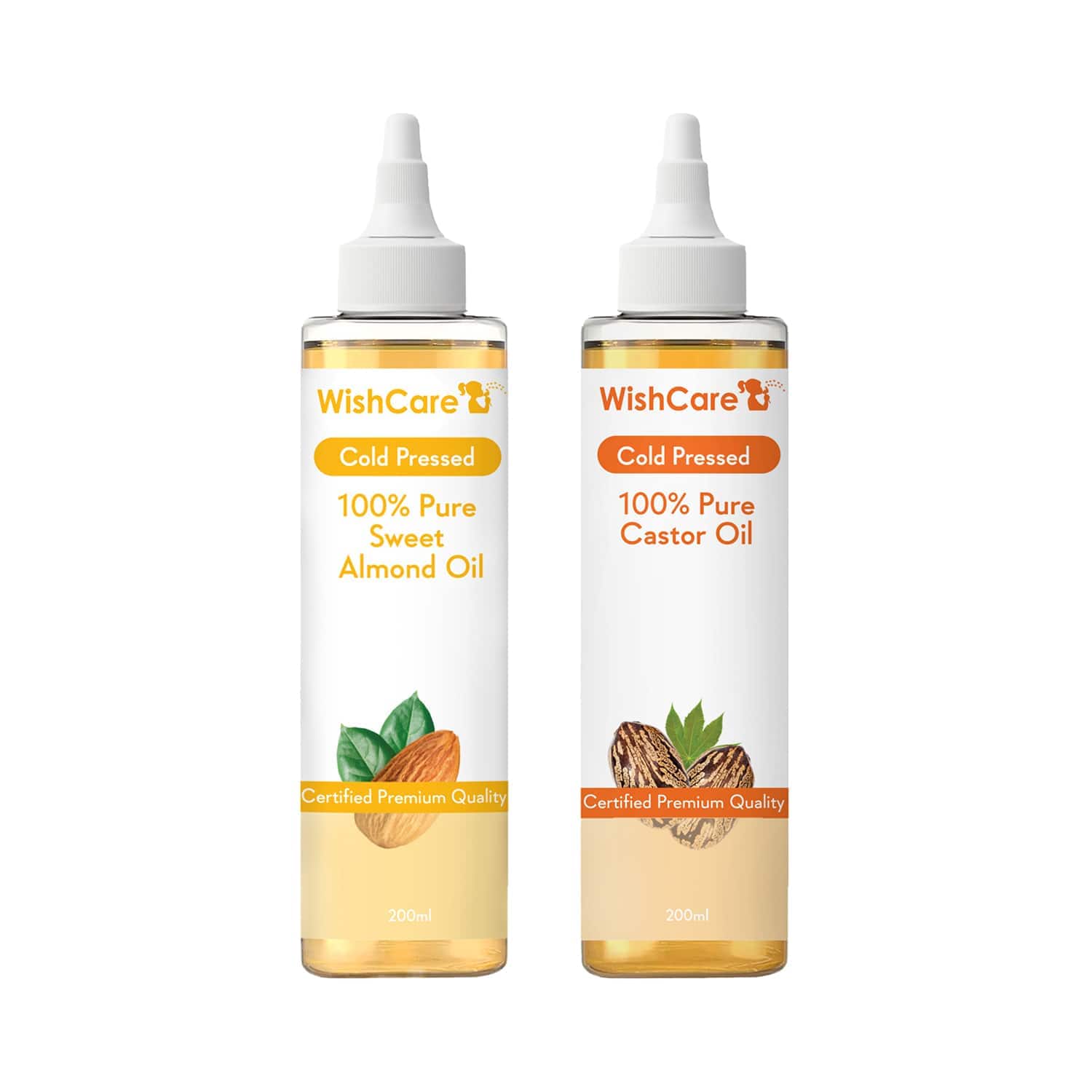 WishCare | WishCare 100% Pure Cold Pressed Castor Oil & Sweet Almond Oil Combo - (200 ml each)