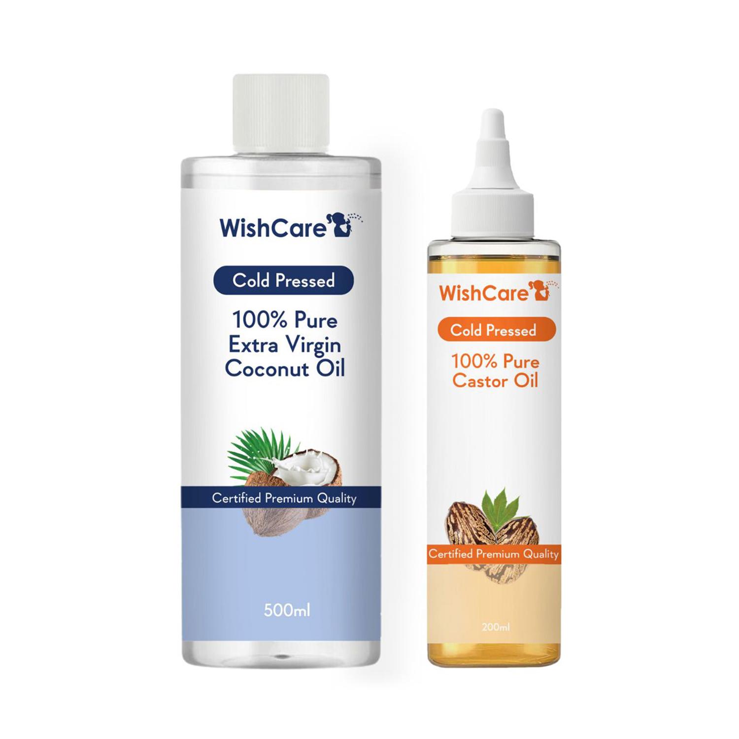 WishCare | WishCare 100% Pure Cold Pressed Castor Oil (200 ml) & Extra Virgin Coconut Oil - (500 ml)