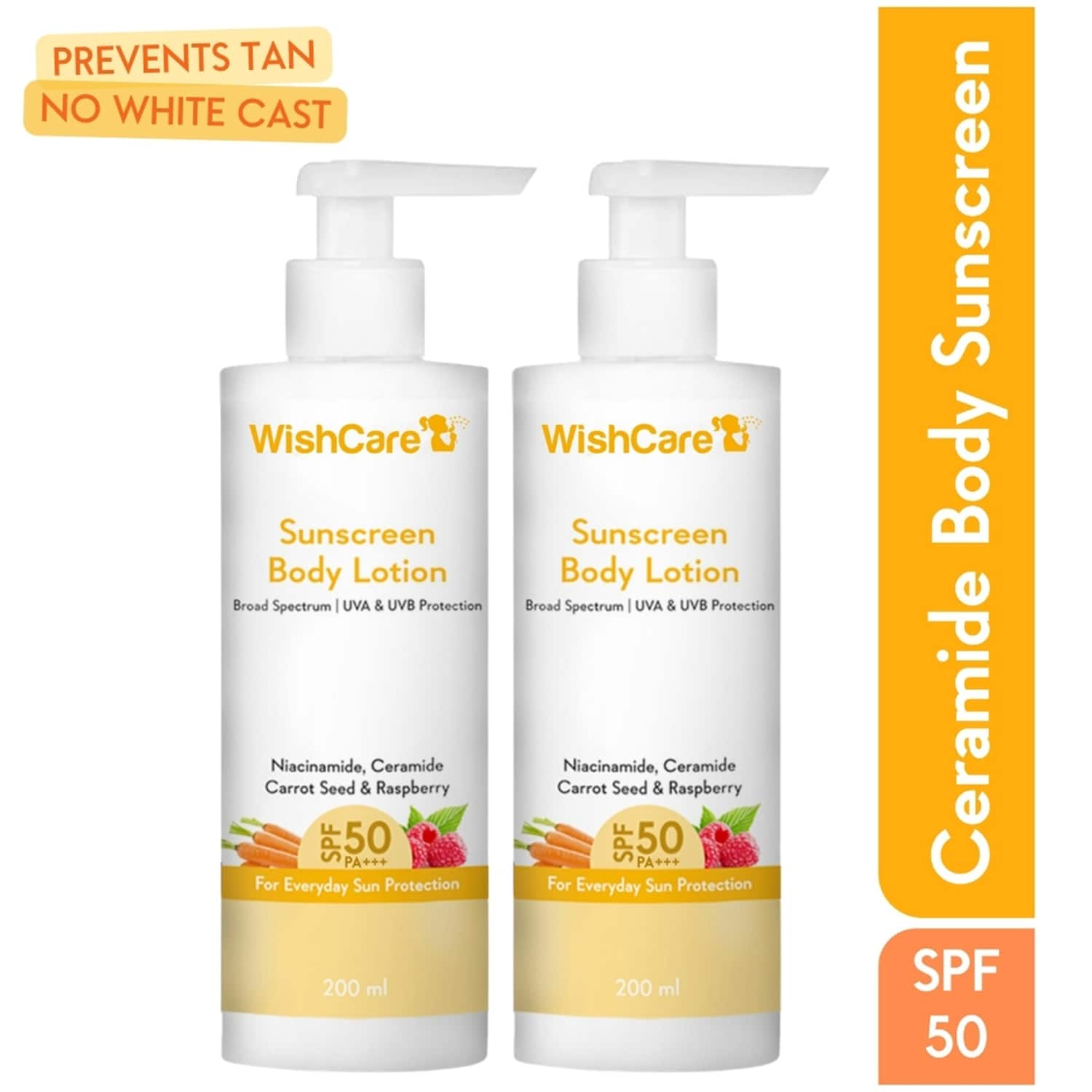 WishCare | WishCare SPF 50 Sunscreen Body Lotion - Broad Spectrum For Men & Women (200 ml) Pack of 2 Combo