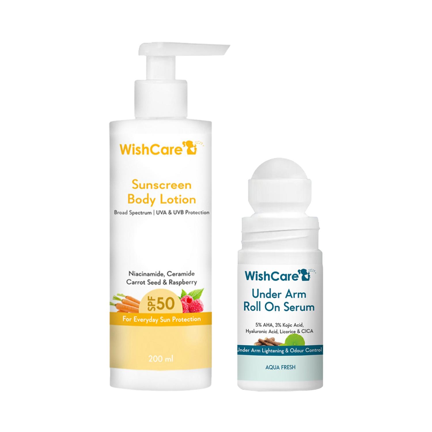 WishCare | WishCare Sunscreen Body Lotion SPF 50 PA+++ (200 ml) + Aqua Fresh Underarm Roll On Serum (50 ml)