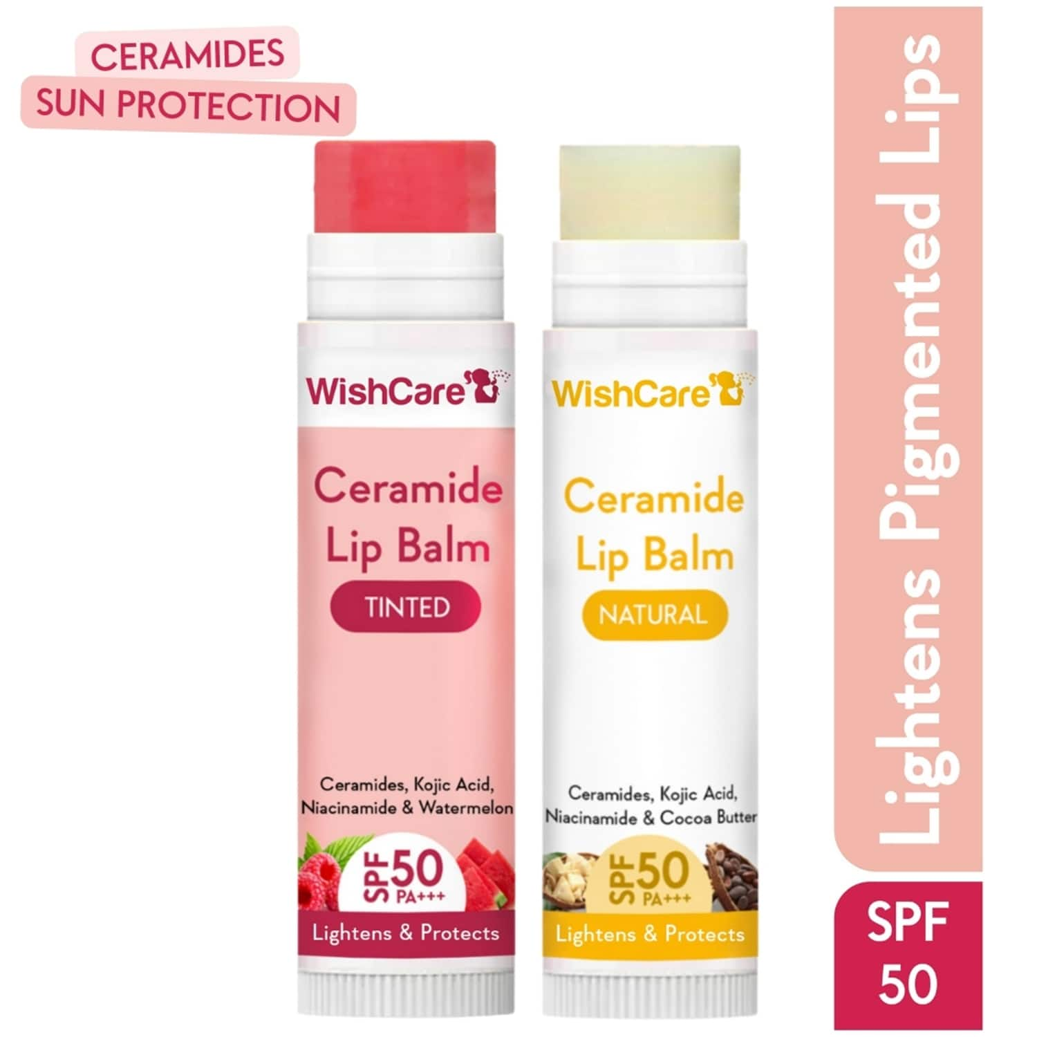 WishCare | WishCare Ceramide Lip Balm SPF 50 PA+++ with Kojic Acid & Niacinamide - Lip Combo (Tinted & Natural)