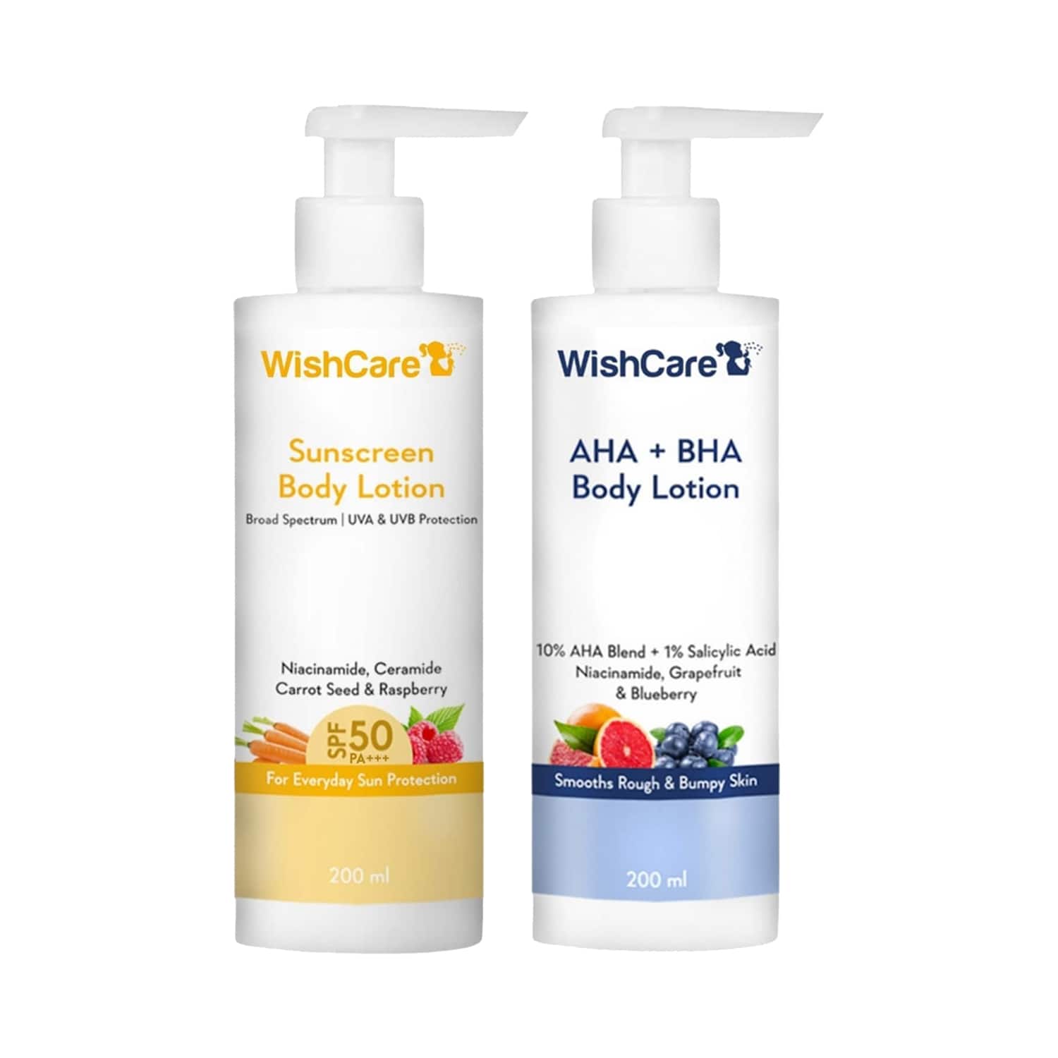 WishCare | Wishcare Detan Combo - Sunscreen SPF 50 & 10% AHA + 1% BHA Body Lotion (200 ml + 200 ml)