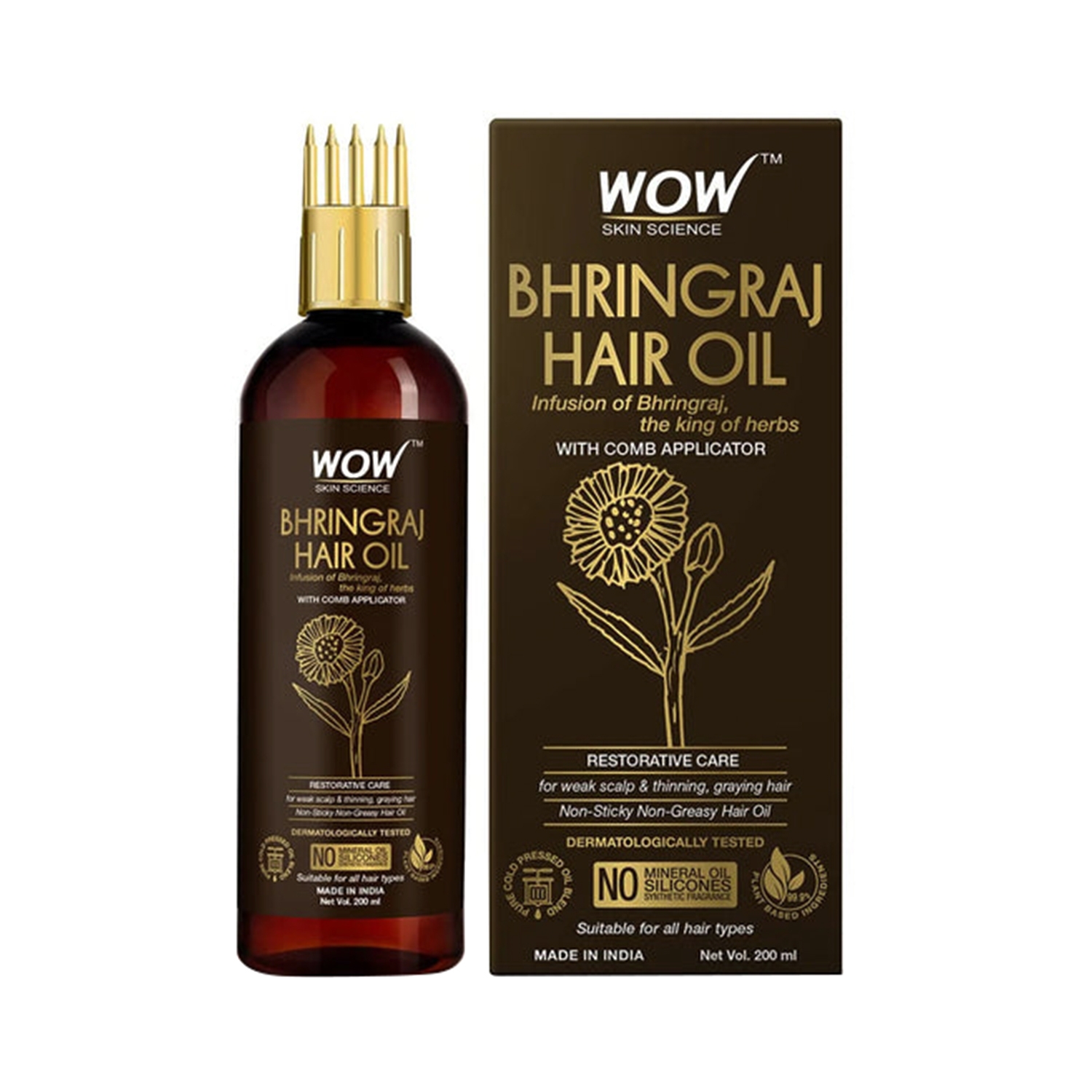WOW SKIN SCIENCE | WOW Skin Science Bhringraj Hair Oil With Comb Applicator (200ml)