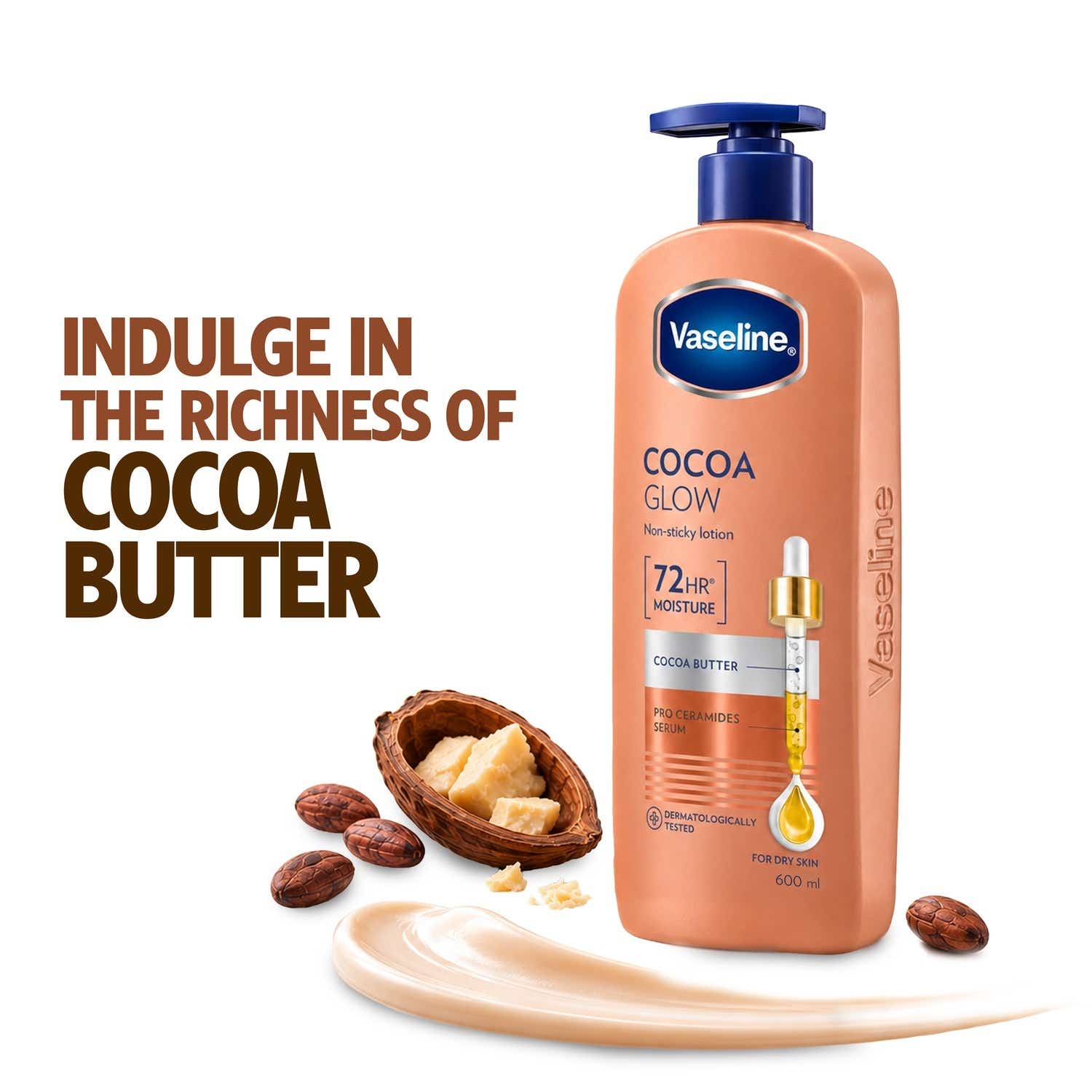 Vaseline Cocoa Glow Serum in Lotion, With 100% Pure Cocoa Body Lotion, For Dry Skin, (600ml)
