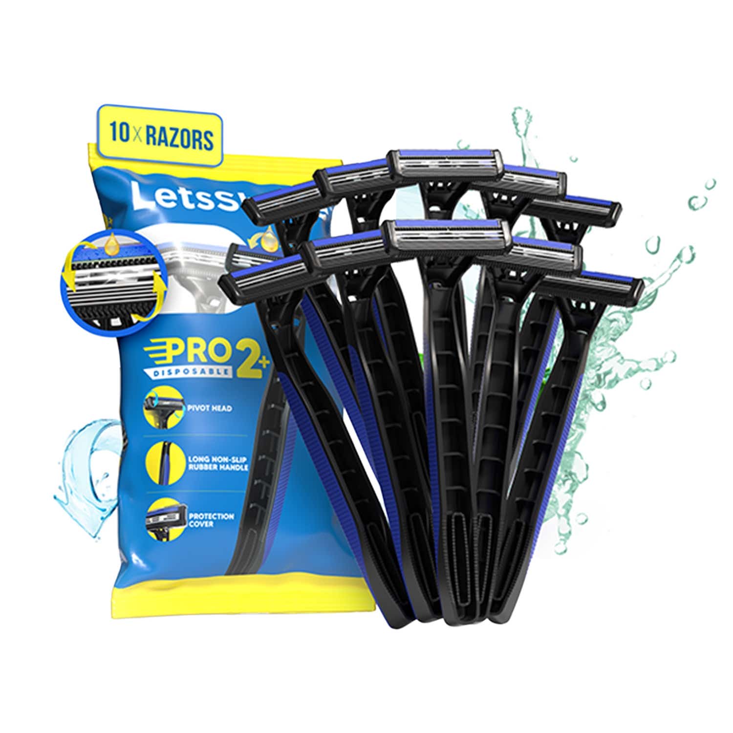 LetsShave | LetsShave Pro 2 Plus Disposable Razor Set - Blue (10Pcs)
