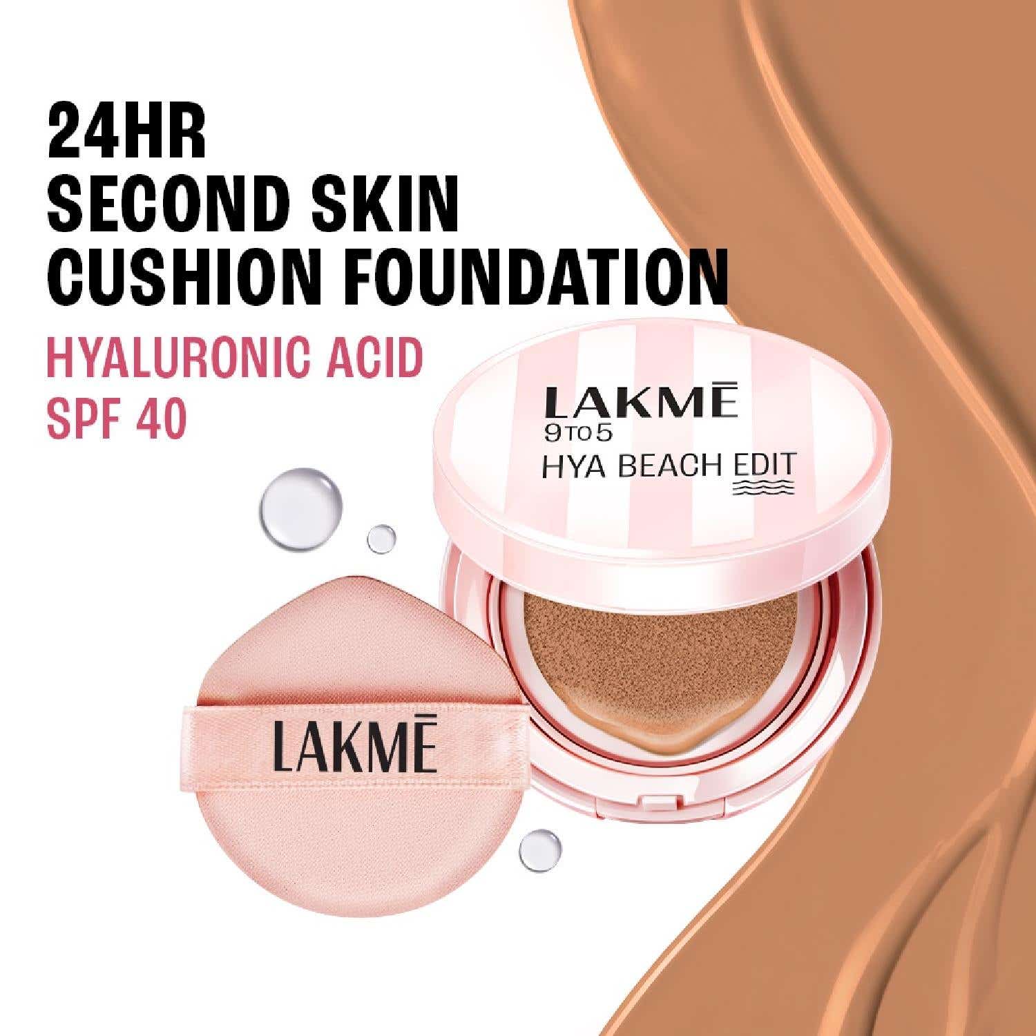 Lakme | Lakme 9to5 Hya Beach Edit Cushion Foundation, SPF40, Full Matte Coverage C 300-Cool Cinnamon (12 g)