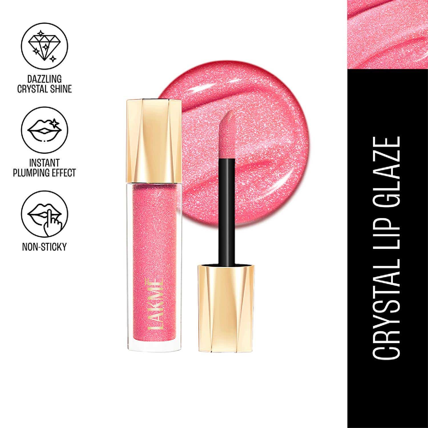 Lakme | Lakme Glitterati Lip Glaze with Vegan Collagen for Glossy Lips - 203 Hot Pink Cosmo (5 ml)