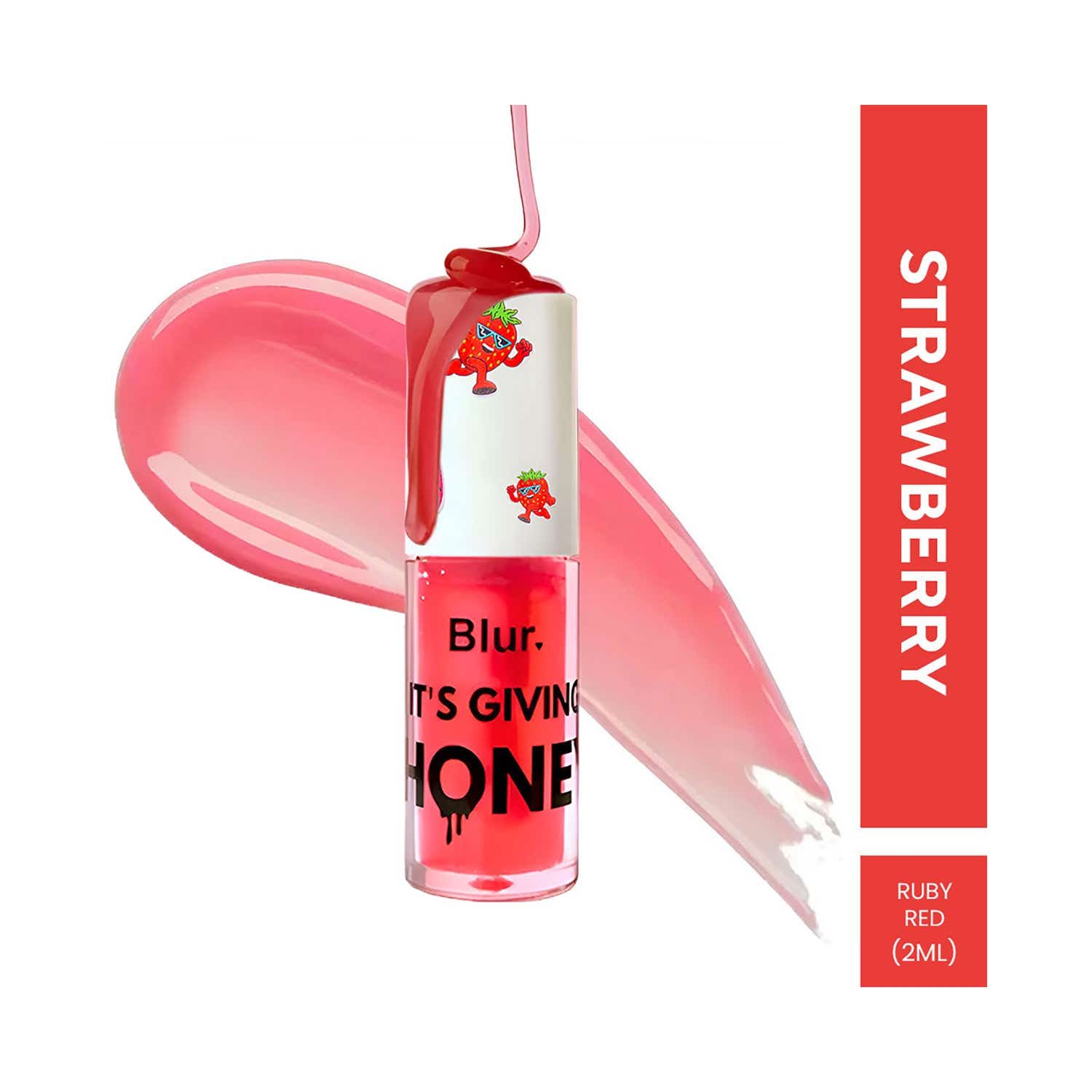 Blur India | Blur India It's Giving Honey Tinted Lip Oil with Free Stickers - Strawberry Pink (2 ml)