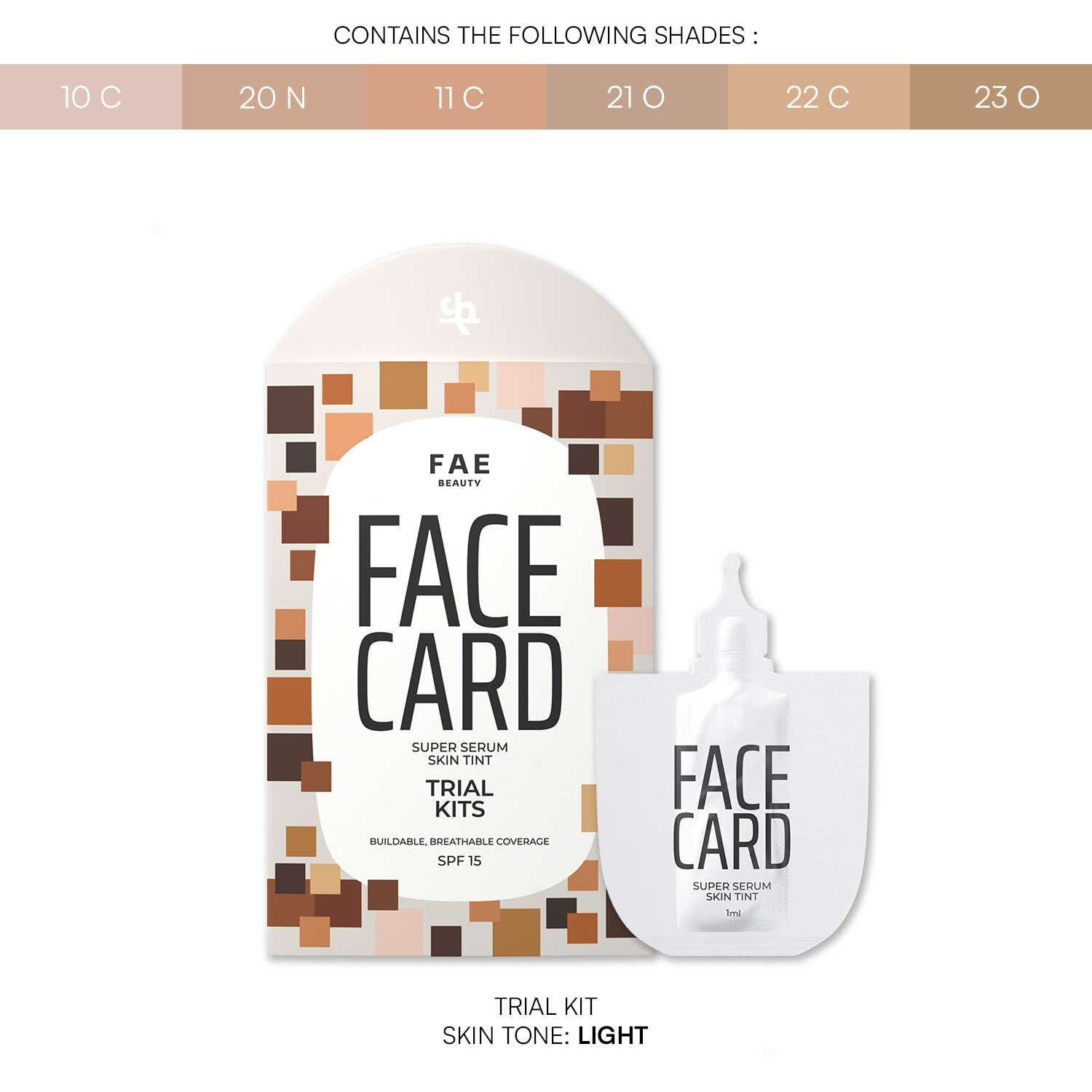 FAE BEAUTY | FAE BEAUTY Face Card 4-in-1 Super Serum Skin Tint Trial Kit, Shade - Light (6 pcs)