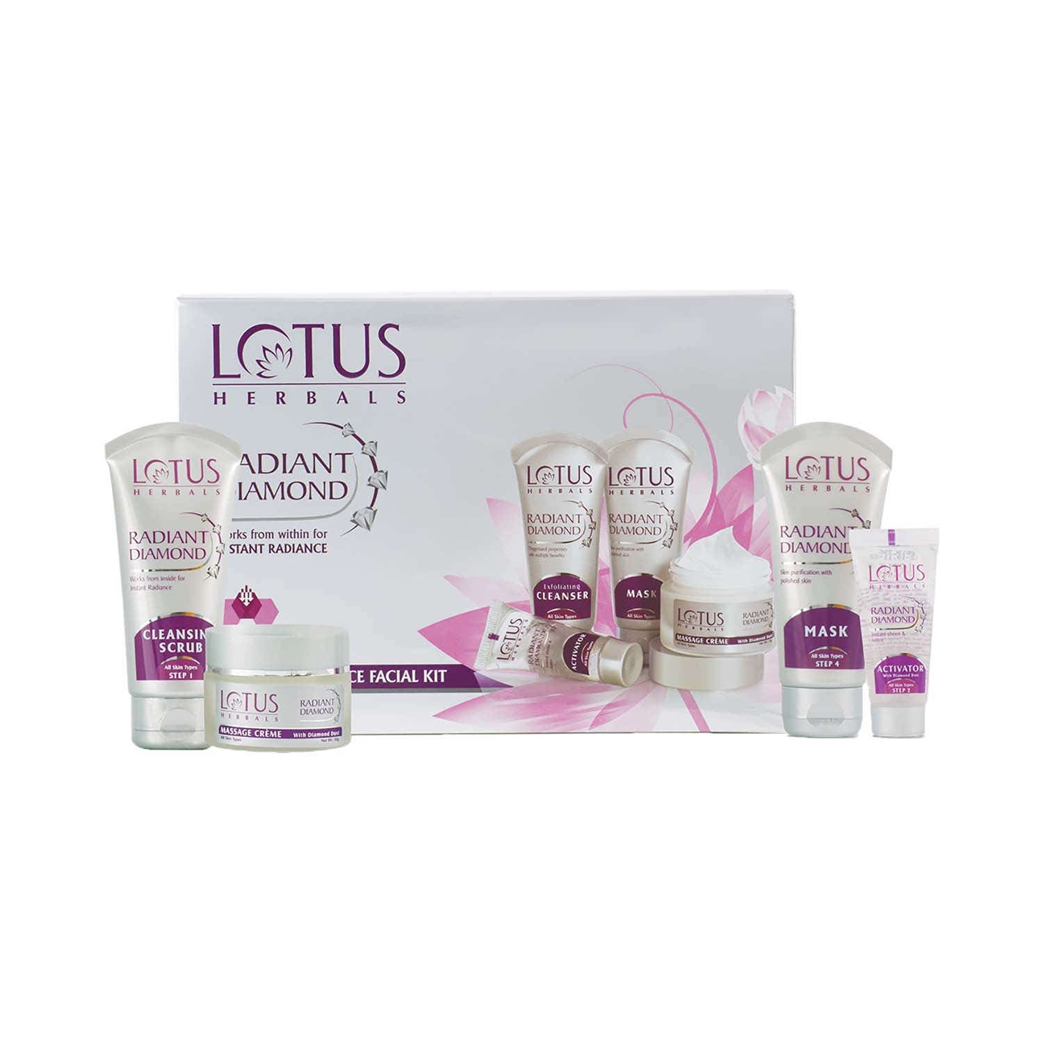 Lotus Herbals | Lotus Herbals Radiant Diamond Cellular Radiance 4 In 1 Facial Kit (4 pcs)