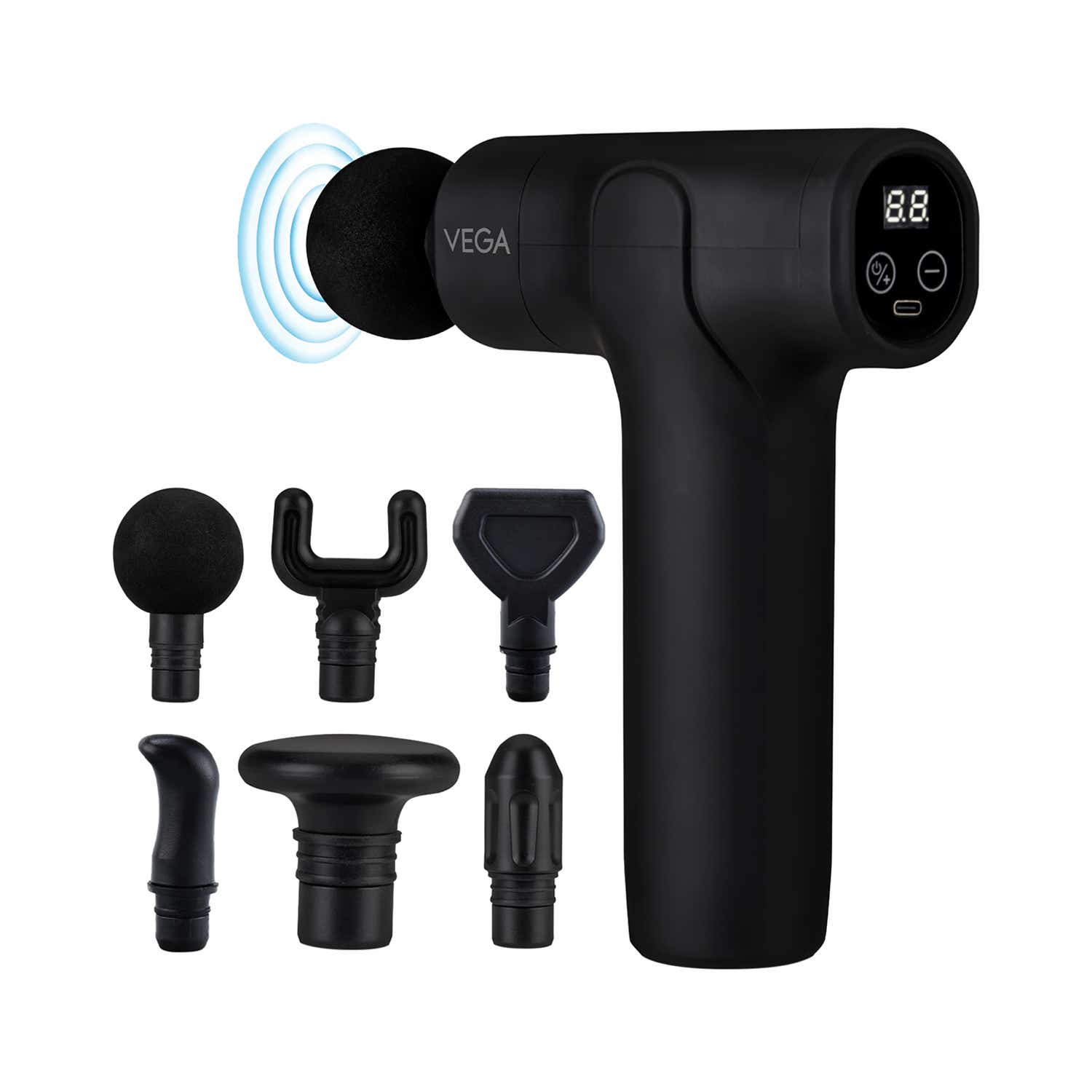 Vega | Vega Hand Massage Gun for Body Pain Relief with USB-C Charging, 6 Attachment/Speed Setting, VHMG-01