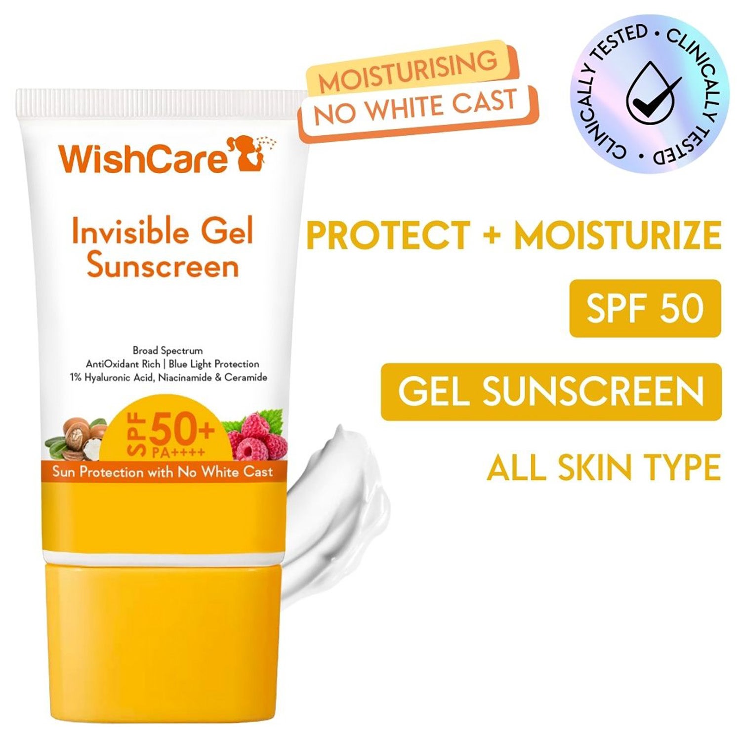 WishCare | WishCare Invisible Gel Sunscreen SPF 50+ PA++++ - Broad Spectrum Protection with No White Cast (50 g)