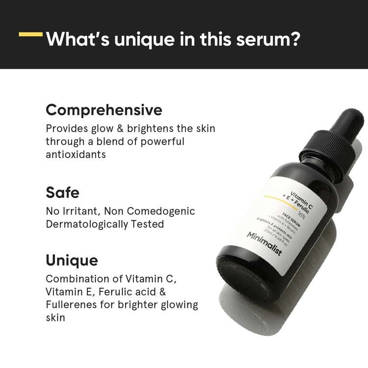 Minimalist 16 Vitamin C Face Serum – Brightening & Glow-Boosting Formula with Vitamin E, Ferulic Acid & Fullerenes, Antioxidant Boost for Radiant Skin (20 ml) thumbnail 3