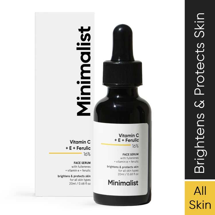 Minimalist 16 Vitamin C Face Serum – Brightening & Glow-Boosting Formula with Vitamin E, Ferulic Acid & Fullerenes, Antioxidant Boost for Radiant Skin (20 ml)