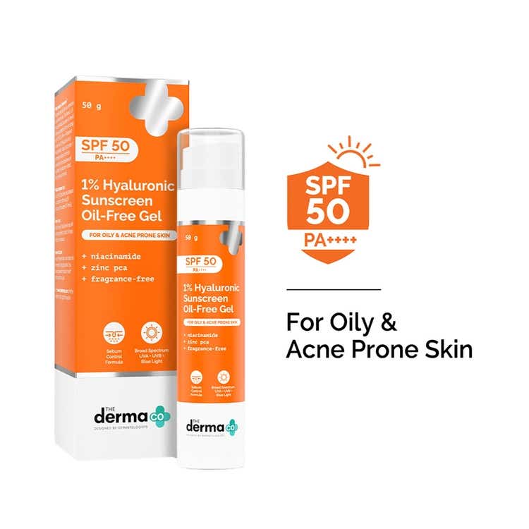 The Derma Co 1 Hyaluronic Sunscreen Aqua Gel SPF 50 PA++++ Normal to Oily