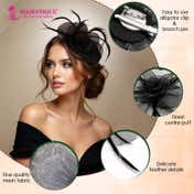 Majestique Elegant Fascinator Hat with Mesh Veil and Feather - Black
