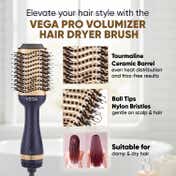Vega Pro Volumizer Hair Blow Dryer Brush with 3 Heat-2 Speed Settings (1200W, VHSD-02)
