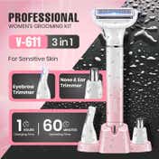 VGR 3-in-1 Lady Shaver Set for Women Body Nose & Ear Eyebrow Trimmer V-611 - Pink