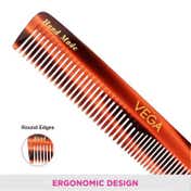 Vega General Grooming Hair Comb for Men and Women Black Handmade (HMBC-106) (19 g)