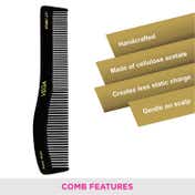 Vega Graduated Dressing Hair Comb for Men and Women Black Handmade (HMBC-115) (35 g)