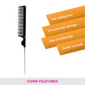 Vega Tail Hair Comb Rat Tail Comb Long Head with Long Tail for Men and Women (1222) (15 g)