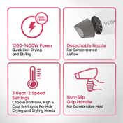 Vega Go Style 1200-1400W Foldable Hair Dryer for Women with Heat & Cool Setting Quick Dry VHDH-18