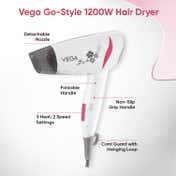 Vega Go Style 1200-1400W Foldable Hair Dryer for Women with Heat & Cool Setting Quick Dry VHDH-18