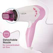 Vega Insta Glam Foldable 1000 Watts Hair Dryer with 2 Heat-Speed Settings, Made in India (VHDH-20)