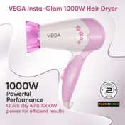 Vega Insta Glam Foldable 1000 Watts Hair Dryer with 2 Heat-Speed Settings, Made in India (VHDH-20)