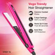Vega Trendy Hair Straightener with Temperature Setting Quick Heatup Auto Shut-off Pink (VHSH-16)