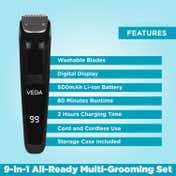 Vega Men 9-in-1 Multi Grooming Set with Beard Nose Trimmer & Body Groomer & Shaver (VHTH-21) (549 g)