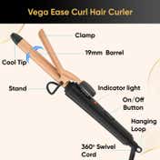 Vega Ease Curl 19mm Barrel Hair Curler for Women with Ceramic Coated Plates (VHCH-01)