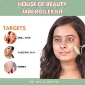 House of Beauty Jade Roller Kit -Toning, Tightening, Lymphatic Drainage, Depuffing Eyes (3 Pcs)