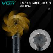 VGR V-439 Professional Foldable Hair Dryer 1200-1600W 3 Heat Setting Concentrator 2 Speed Settings (1Pc)