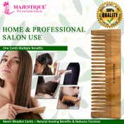 Majestique Wooden Wide Tooth Comb, Ideal for Detangling and Styling All Hair Types