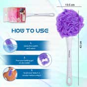 Majestique Long Handle Loofah for Back Scrubber, Easy Reach Body Wash, Back Cleaning - Color May Vary